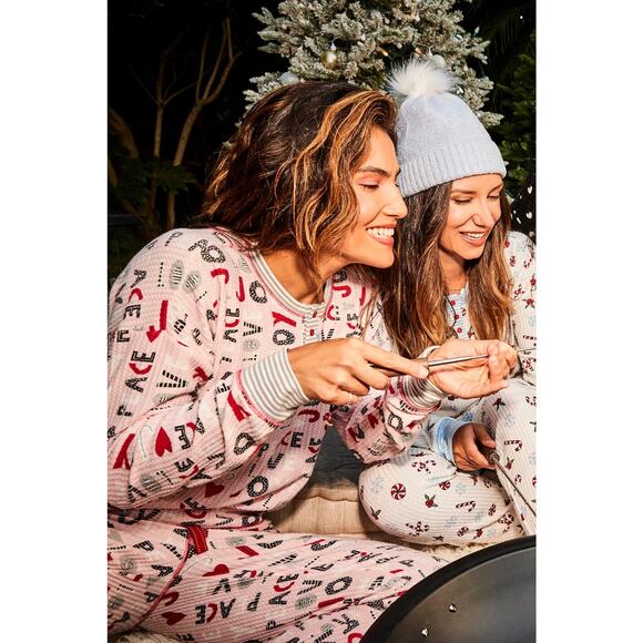 PJ Salvage Peace Love Joy Thermal Ski Jammie Set Size XS Blush Pink - Picture 6 of 16